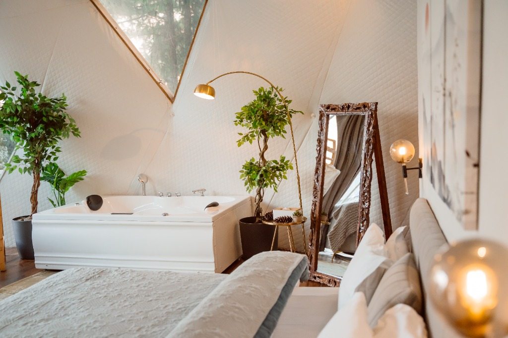 Geodesic Dome Interior with Private Jacuzzi