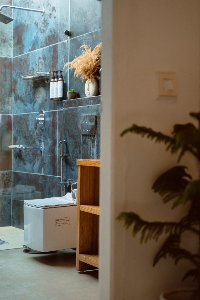 Modern luxury shower and wood vanity