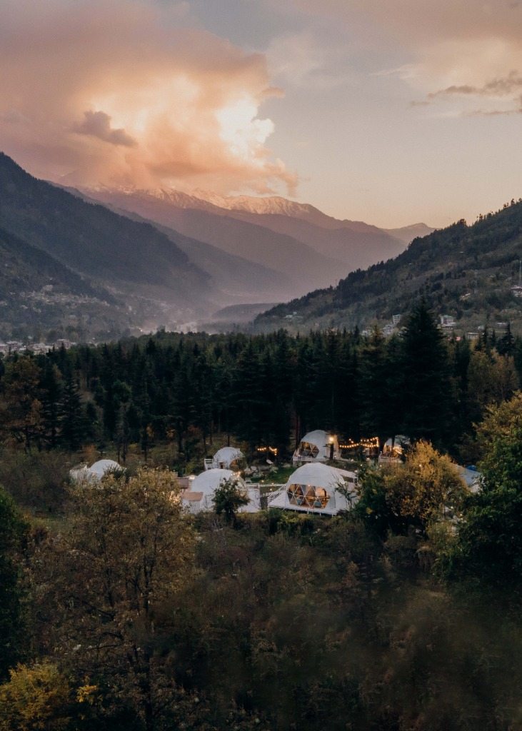 Sunset valley view of GlampView domes