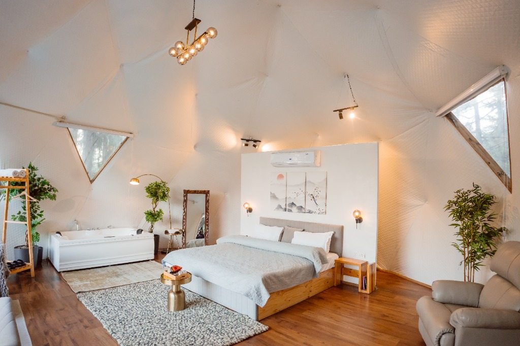 Luxury Geodesic Dome Interior with Jacuzzi